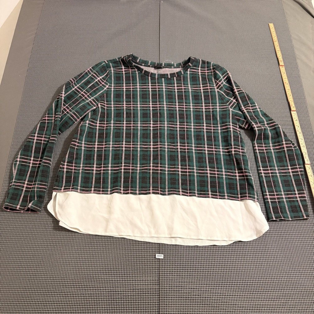 Ann Taylor Womens XL Green Plaid Long Sleeve Layered Hem Top